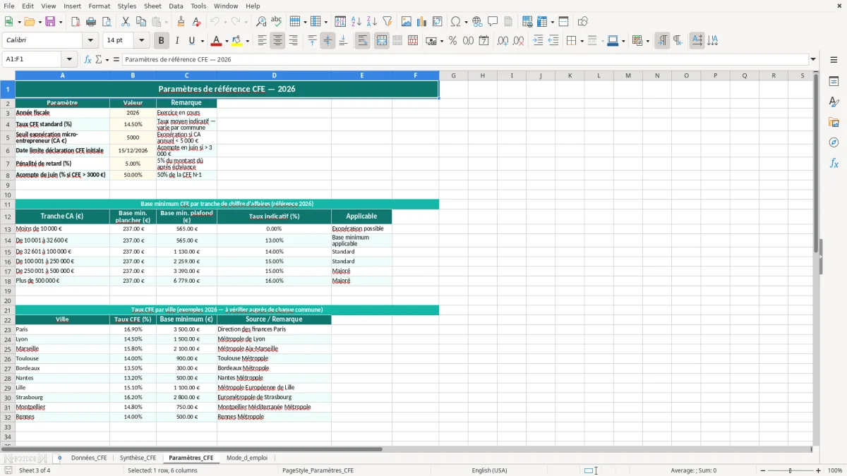 Capture 3 : feuille Paramètres_CFE - Modèle Excel calcul CFE excel