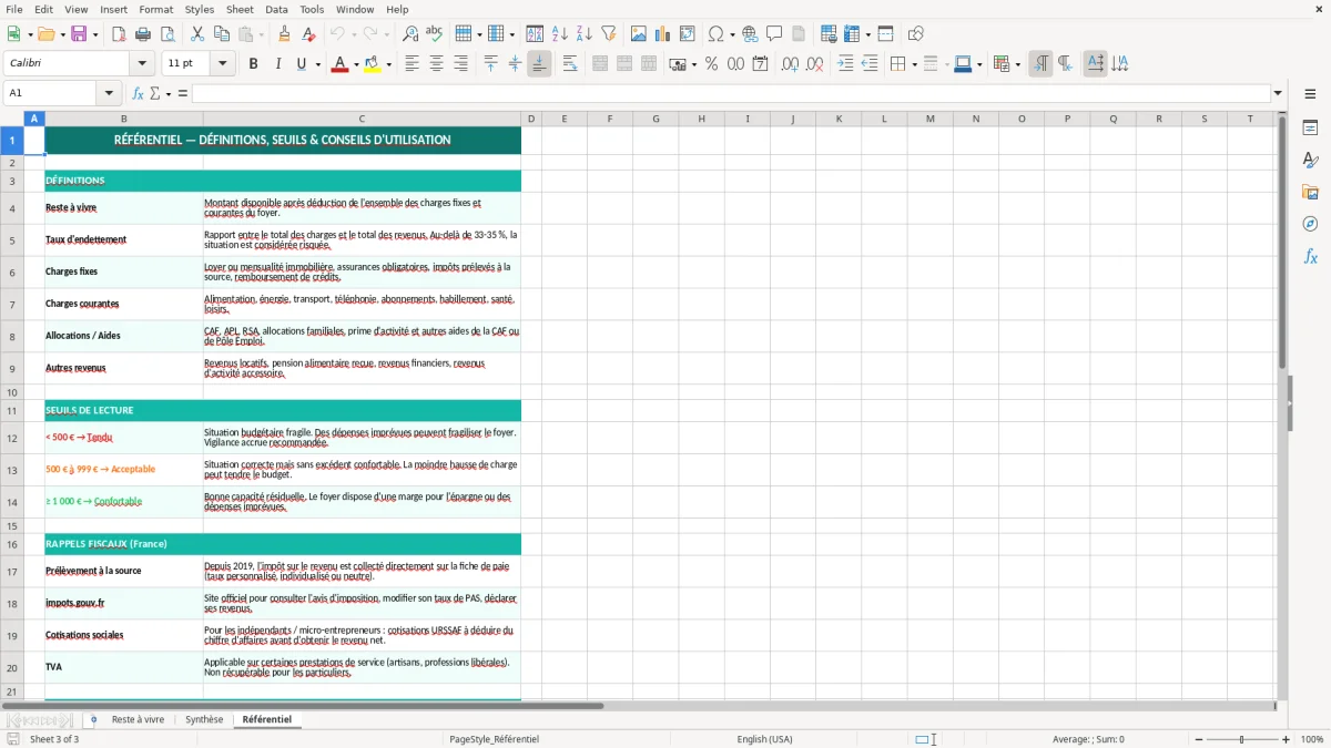 Capture 3 : feuille Référentiel - Modèle Excel calcul reste à vivre excel