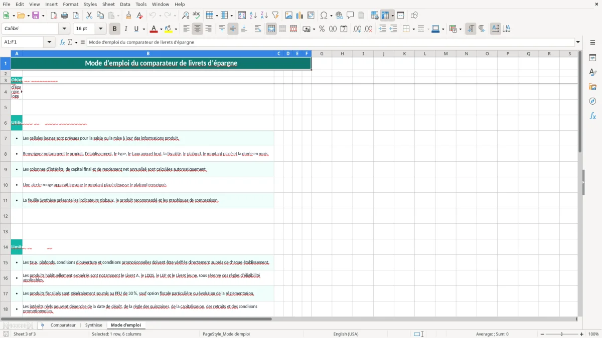 Capture 3 : feuille Mode d’emploi - Modèle Excel comparateur livrets épargne excel